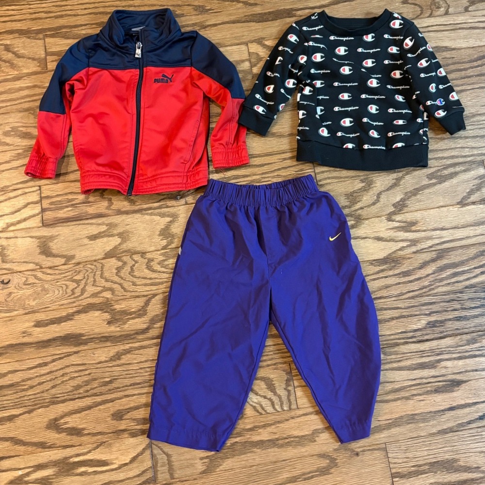 Nike Puma Champion Toddler Boys Athletic Lot 12M 18M Track Jacket Pants Sweater